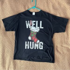 Well Hung Christmas Stocking Tshirt XL
